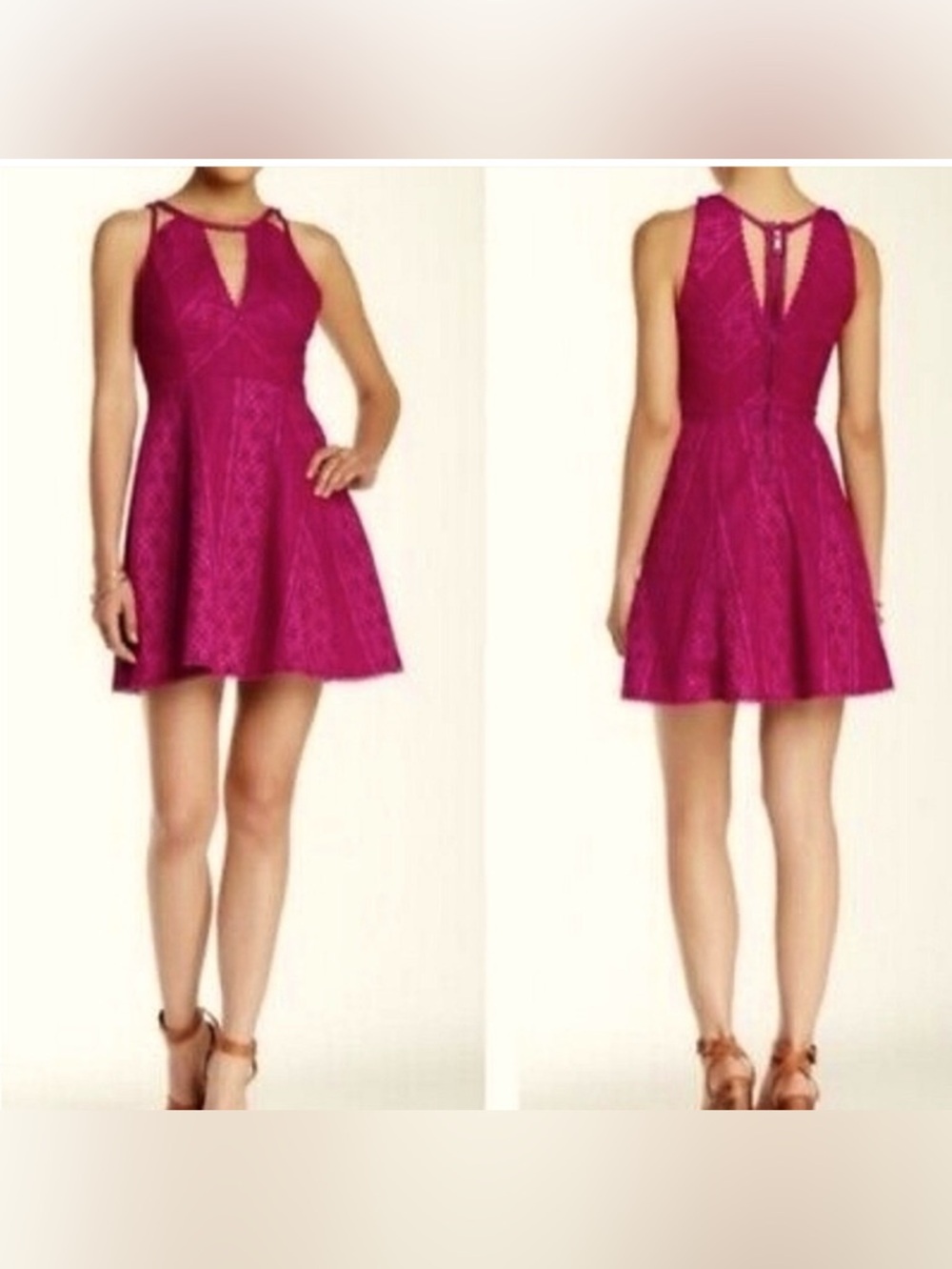Free People Miss Connections Magenta Lace Mini Dress size 4